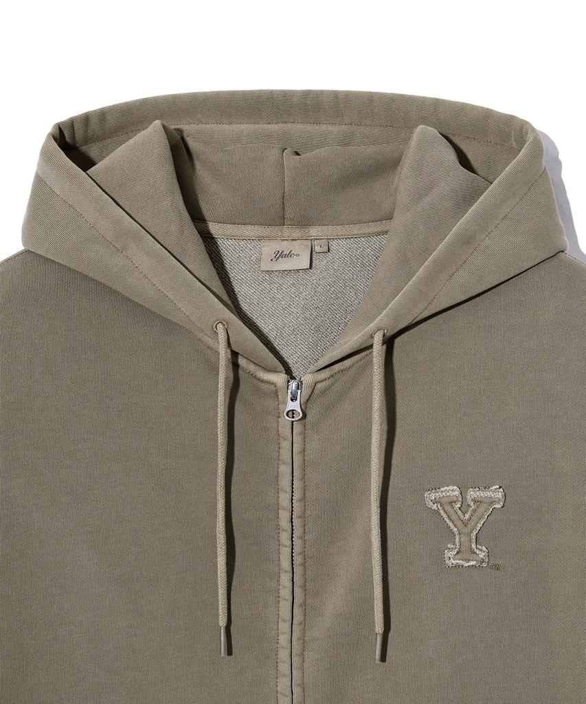 Yale Y Logo Pigment Zip-Up Hoodie Beige