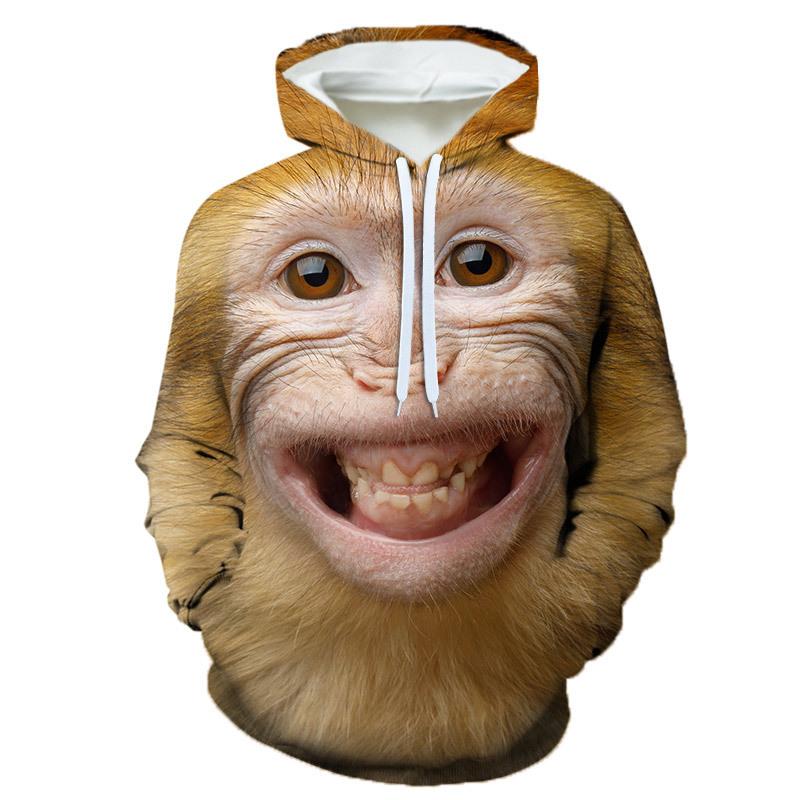 2024 Spring and Autumn, Gorilla 3D Digital Printing Men s and Women s Hooded Sweater Trend Casual Handsome Baseball Uniform XXS
