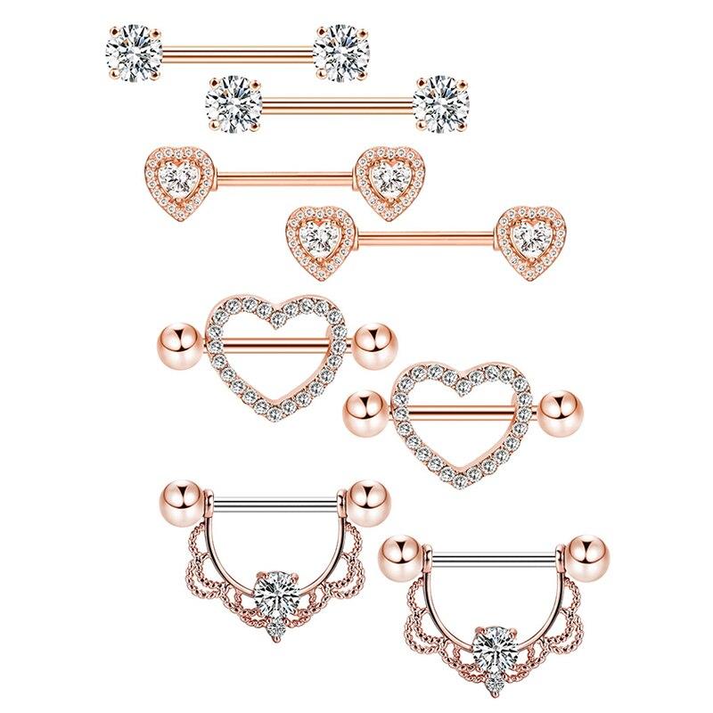 Surgical Steel Heart Nipple Piercing Rings Sets 14G Crystal Tongue Ring Nipple Barbell Lot Sexy Piercing Nipple Body Jewelry