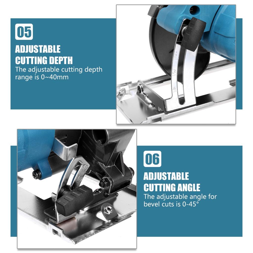 125mm 0-45° 100V-240V 1800W Brushless Electric Circular Saw Handle Adjustable Woodworking Cutting Power Tools For 18V Battery