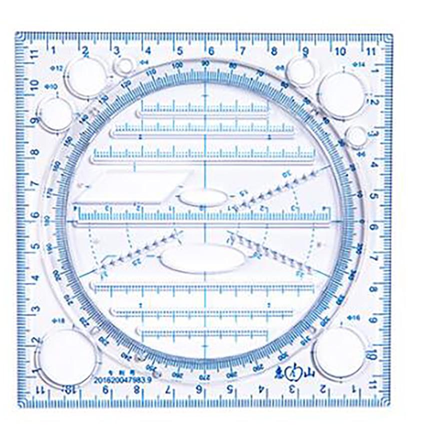 Modello di disegno ruotabile multifunzione Art Design Costruzione Architetto Geometria stereo Cerchio Redazione Scala di misurazione Righello