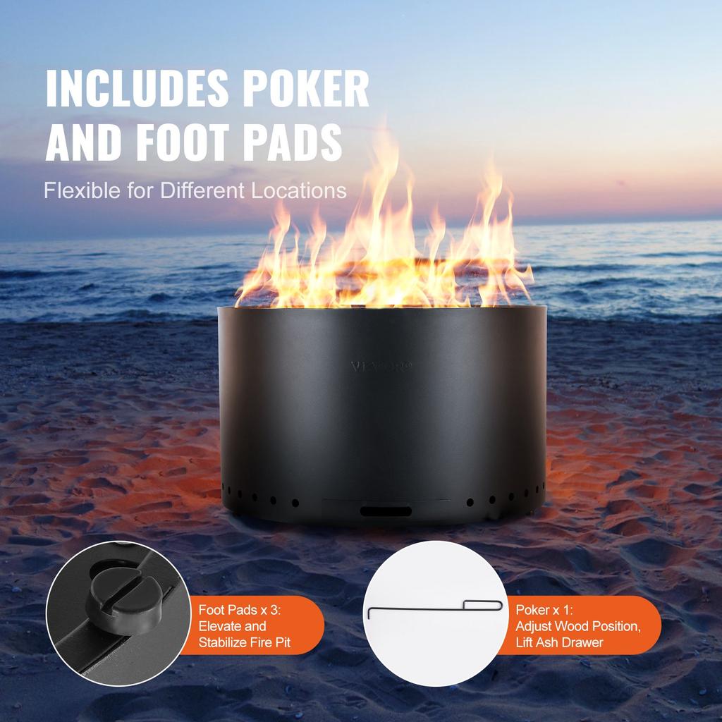 VEVOR Smokeless Fire Pit Stove Bonfire 71.1 cm Dia Wood Burning Stainless Steel