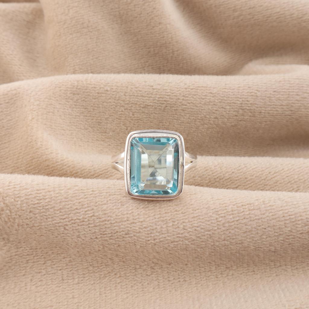 Naturlig Himmelblå Topas Ädelsten 925 Sterlingsilver Handgjorda Smycken Designer Damring För Jubileumspresent RR-79-2