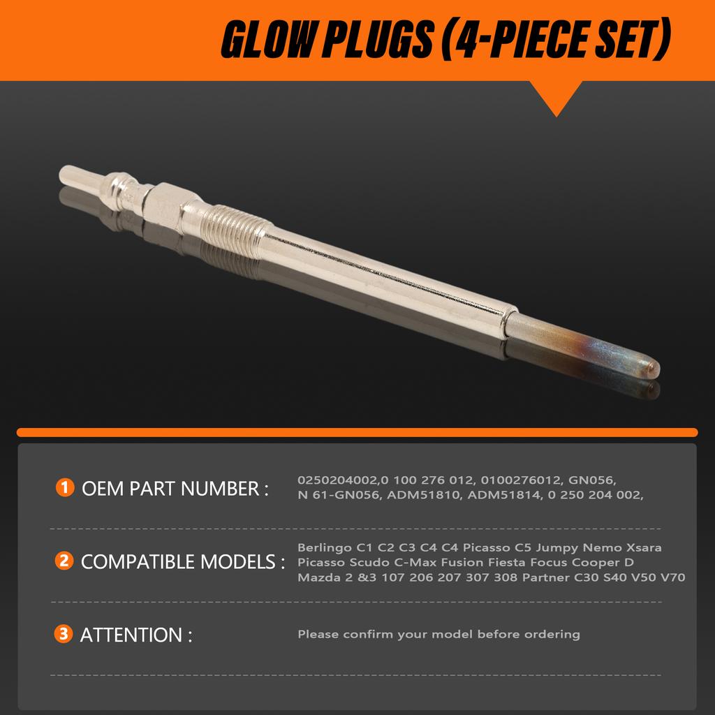 4 Pcs Glow Plugs For Berlingo C1 C2 C3 C4 107 206 207 307 308 Partner C30 S40 V50 V70 For PSA 1.4 l Hdi and 1.6 l Hdi engine
