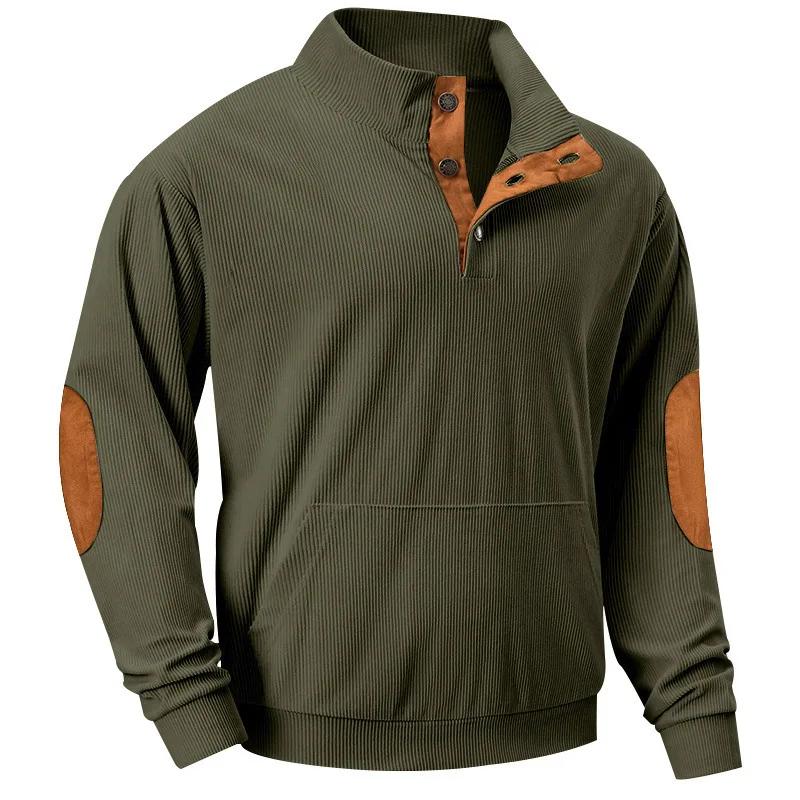 American Style Loose Sweatshirts Spring Autumn Men's Vintage Corduroy Stand-Up Collar Contrast Patchwork Casual Long-Sleeved Sweatshirt