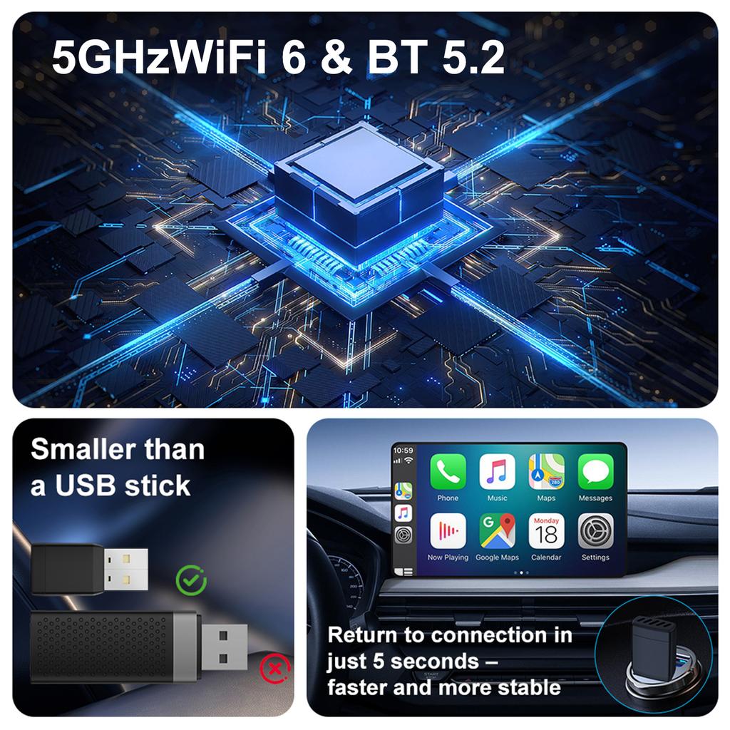 Wired To Wireless Carplay & Android Auto Smart Mini Adapter Box USB Plug and Play for OEM Wired CarPlay Android Auto Car Systems