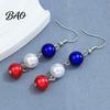 Dangle Drop Earrings 1 Pair Independence Day for Women, Red White Blue Beads European American Style Earrings, 4th of July Patriotic Jewelry Memorial