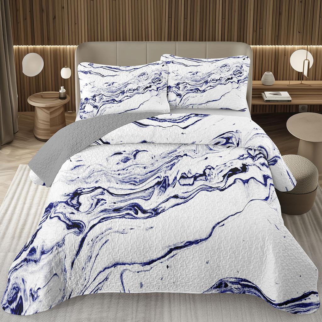 Marble Bedspread Tie Dye Fluid Abstract Art Hipster Coverlet Stone Marble Full Queen Bedding Set Reversible Quilted Bedspreads