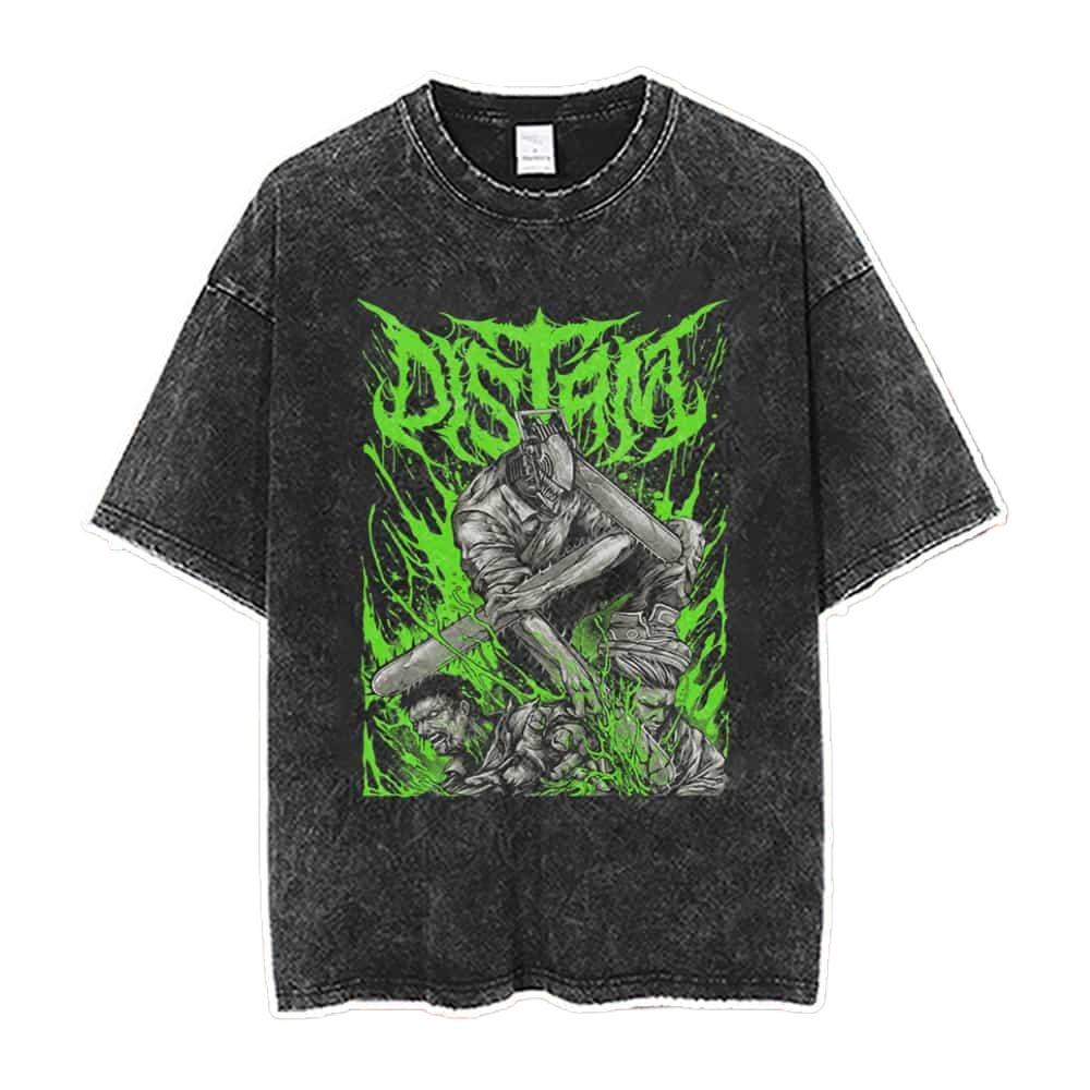 Kettensägenmann Power Anime Bedrucktes T-Shirt für Herren und Damen Gewaschenes T-Shirt Hohe Qualität Vintage Baumwoll-T-Shirt YK Tops