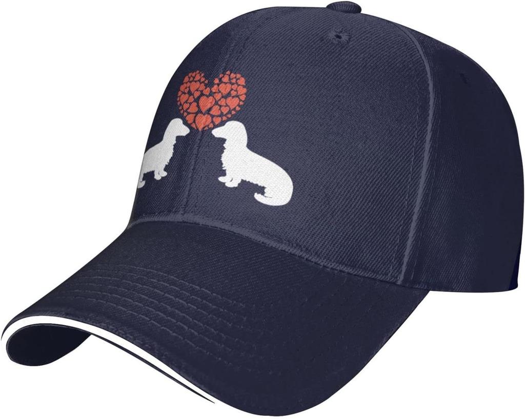 Dachshund Love Print Adjustable Baseball Cap Polyester Casual Sun Protection Unisex Adult Trucker Hat