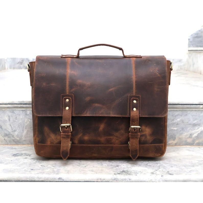 Handgemachte Messenger-Tasche aus Büffelleder, Umhängetasche, Laptoptasche, Bürohandtasche, Aktentasche, rustikale Vintage-Umhängetasche für Männer und Frauen, Muttertagsgeschenk