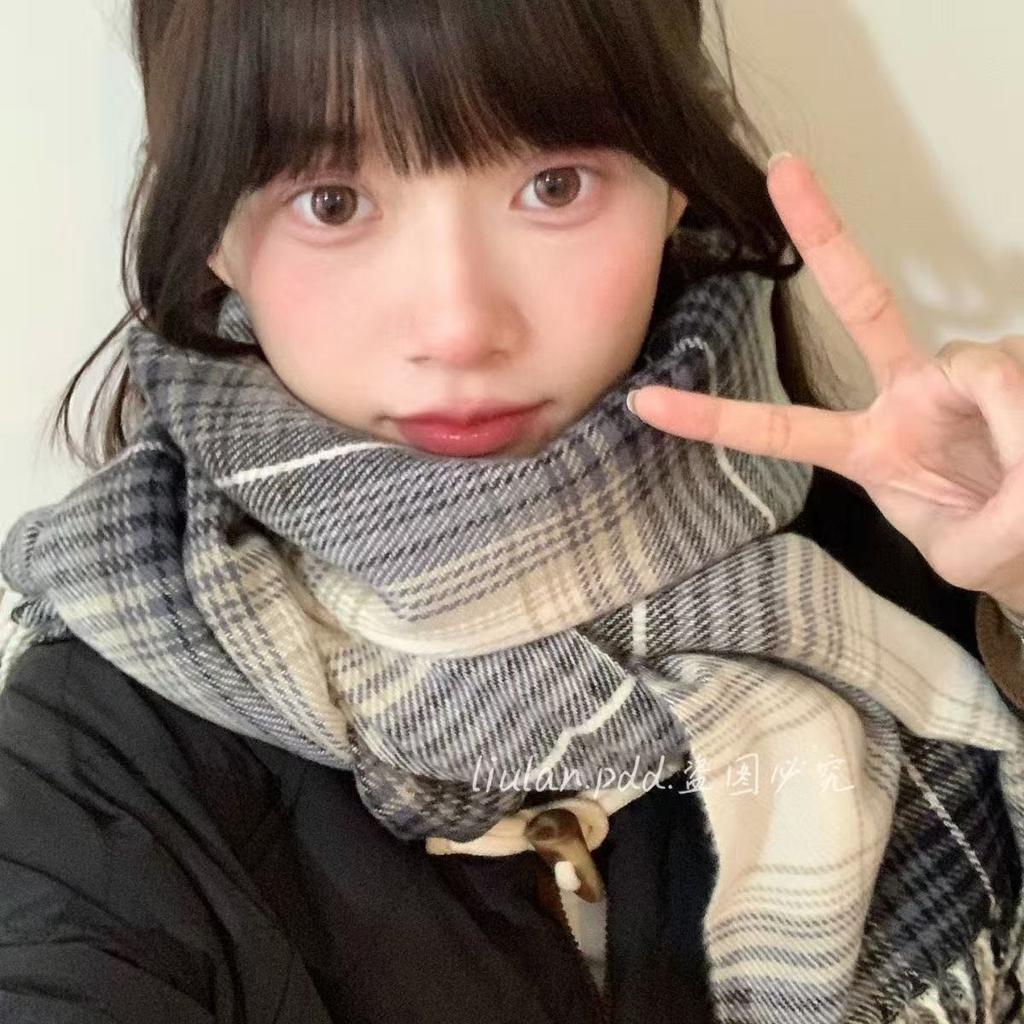 [One piece] Scarf women's new winter plaid to keep warm, advanced sense versatile and sweet student scarf