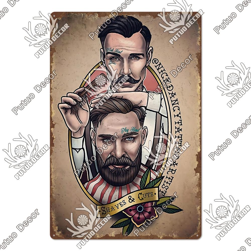 Decor Barber Tin Sign Plaque Metal Plate Vintage Retro Barber Shop Wall Art Posters Iron Painting for Room House Stickers