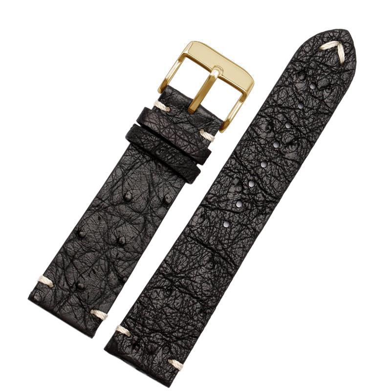 18mm 20mm 22mm Ultra-thin soft handmade ostrich leather black and green for water ghost watch strapsMen's and women's accessori