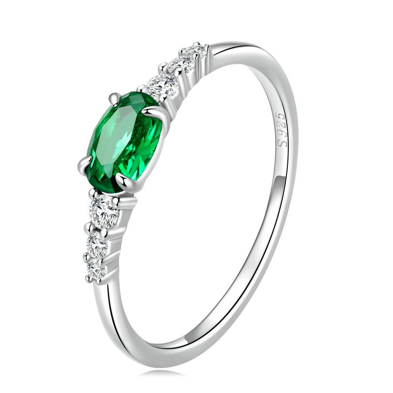 925 Sterling Silver Oval Gemstone Ring for Women Green Pink Zirconium Prongs Setting Ring Wedding Bridal Jewelry Gift 6