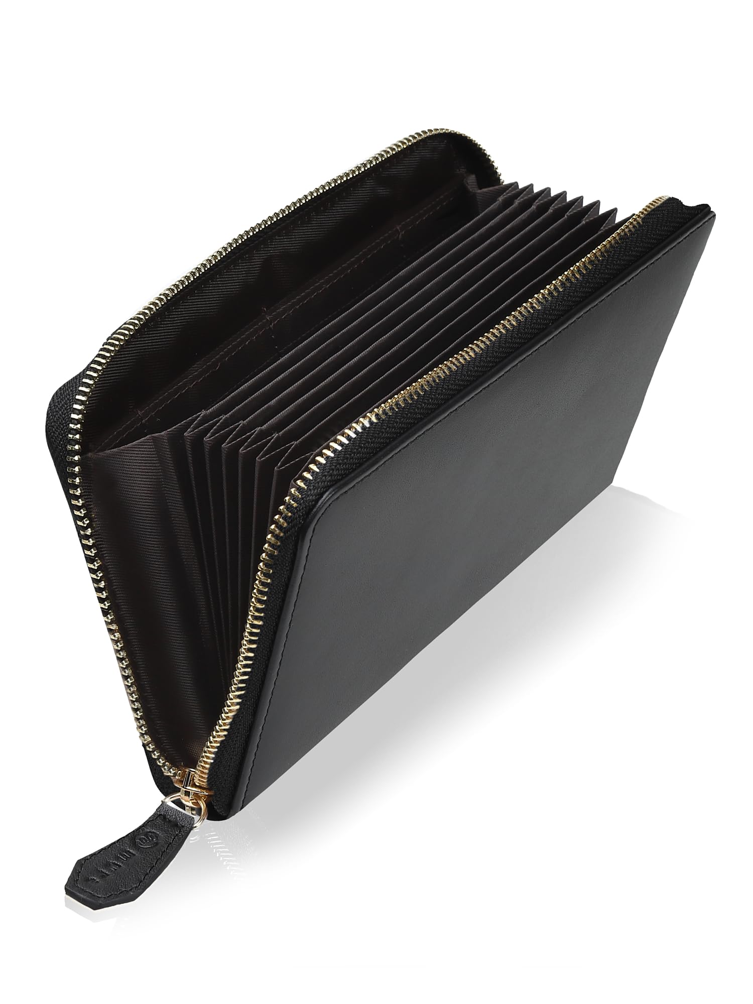 

[Mura] Women s Genuine Leather Passbook Case, Multi-Purpose, Anti-Magnetic, Anti-Skimming, Accordion-Facing, Black