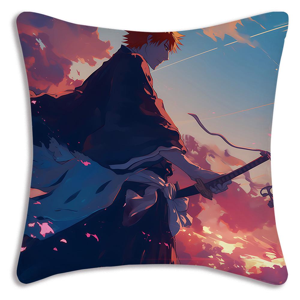 Hot Anime Bleach Ichigo Pillow Covers Cartoon Sofa Decorative Home Double-Sided Printing Short Plush Cute Cushion Cover