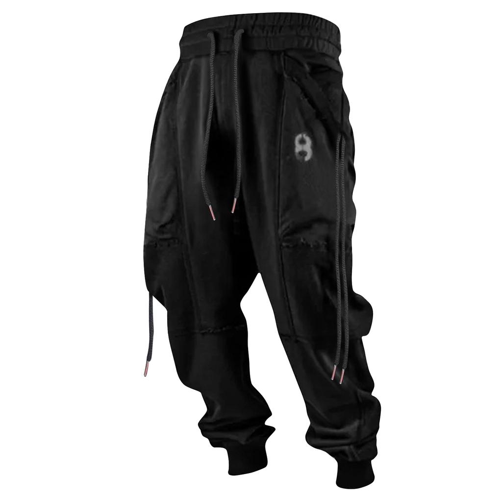 Men's Printed Casual Sports Pants Men's Fashion Lace-Up Fleece Sports Pants