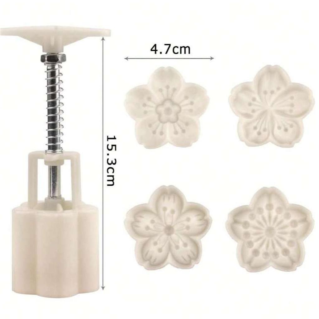 Cute Shaped DIY Mooncake Molds-Thickness Adjustable Hand Press Tool with 4 Cherry Blossoms,Cookies,Desserts&Pastry Decoration