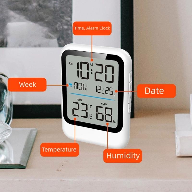 Temperature Humidity Meter Clock With 12/24H Time Format And Celsius For Home Office