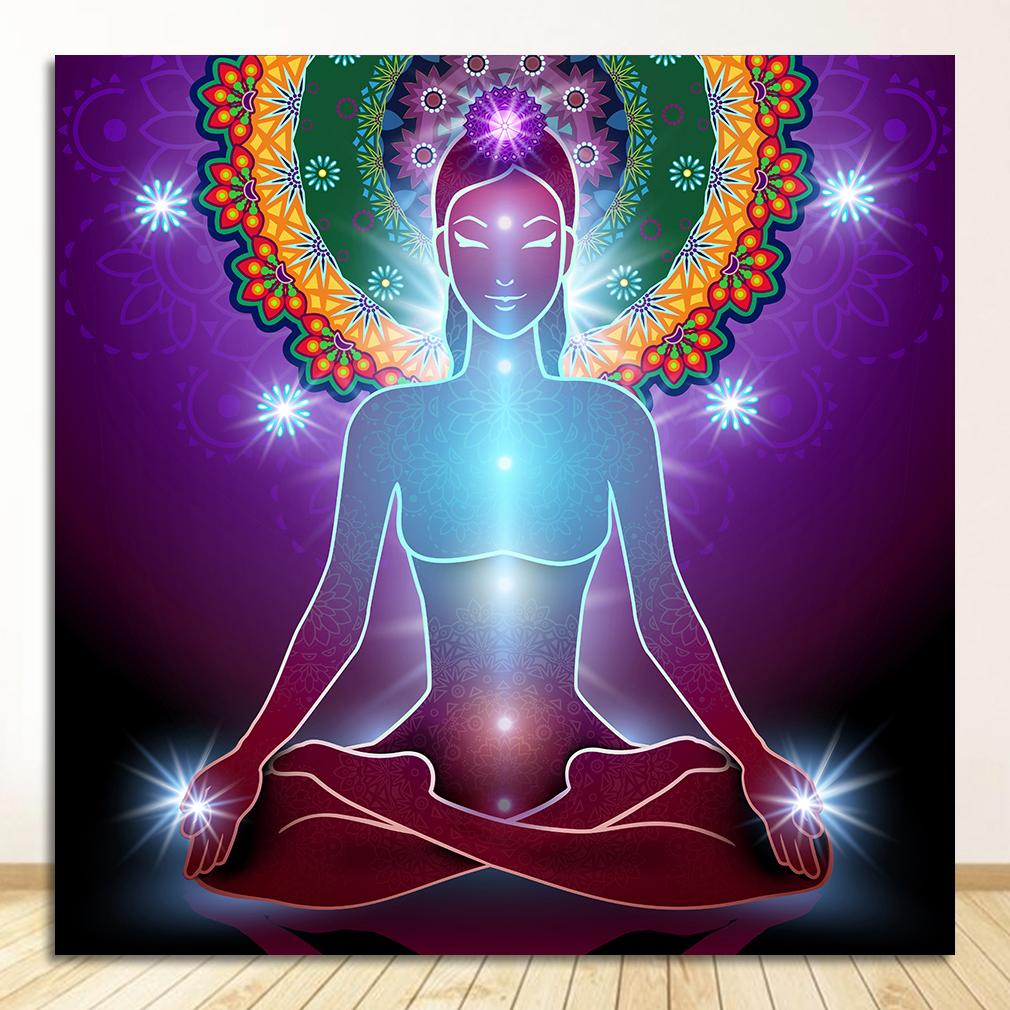Buddha Statue Meditation 7 Chakra Mandala Psychedelic Yoga Boho Wall Art Paintings Décor Canvas Posters Prints Indian