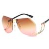 Neue unregelmäßige randlose Sonnenbrille für Damen, Designer-Rahmen aus Legierung, Übergröße, Gradienten-Sonnenbrille, modische weibliche klare Farbtöne