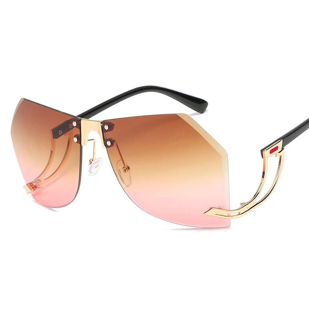 Neue unregelmäßige randlose Sonnenbrille für Damen, Designer-Rahmen aus Legierung, Übergröße, Gradienten-Sonnenbrille, modische weibliche klare Farbtöne