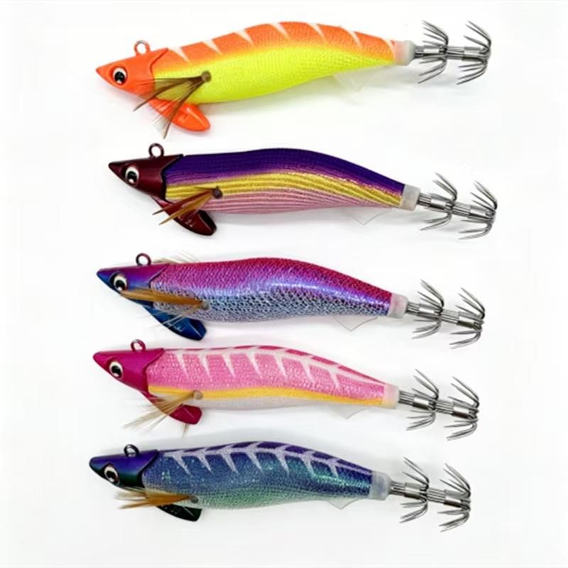11.1cm Luminous Squid Jig Lure, Fast Sinking Wood Shrimp Artificial Bait with Squid Hooks for Sea Fishing Accessories