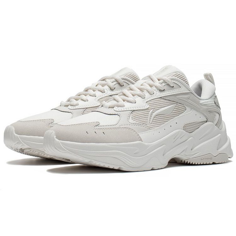 Li Ning Qixing Casual Fabric Synthetic Leather Shock Absorbing Non-Slip Wear-Resistant Low-Top Running Shoes Women sneaker White Gray ARLS024-2