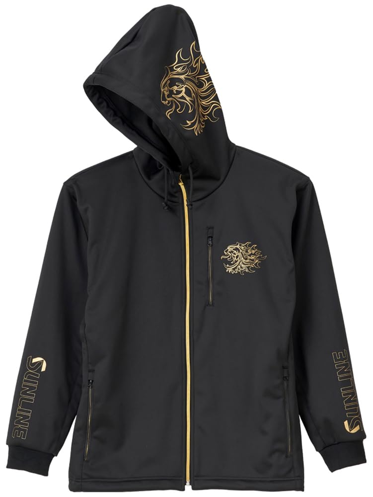 [Sunline] Fishing Gear Hoodie, Windproof Fleece Full-Zip Hoodie, Black x Lion Gold, Size LL