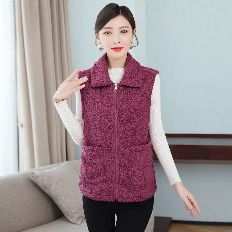 Women's Solid Color Lambswool Vest Short Style Grained Velvet Vest