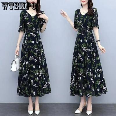 Femmes D'été Robe De Grande Taille Vacances Imprimé Robe De Plage Taille-taille Tempérament Robe Tempérament Lâche Robe Florale