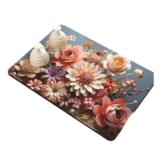 3D Flower Dish Mat Diatomaceous Earth Absorbent Dish Drying Mat Coaster Floral Placemat Insulation Mat for Kitchen Counter Dining Table