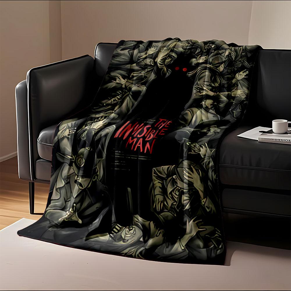 A central black void with red eyes, surrounded by distorted people. for all seasons blanket lunch break throw gift