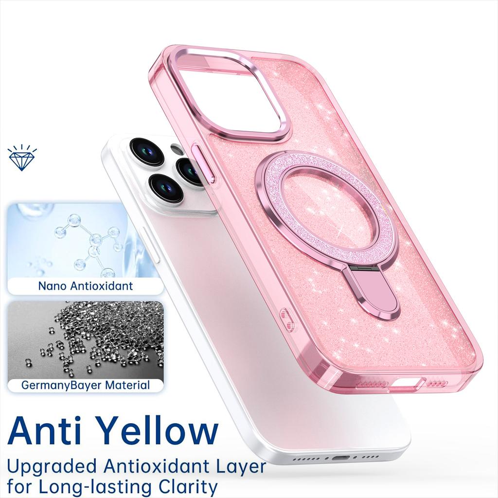 Für iPhone 15 Pro Max Hülle Glitzerdesign TPU+PC Hybrid Handyhülle mit Ständer