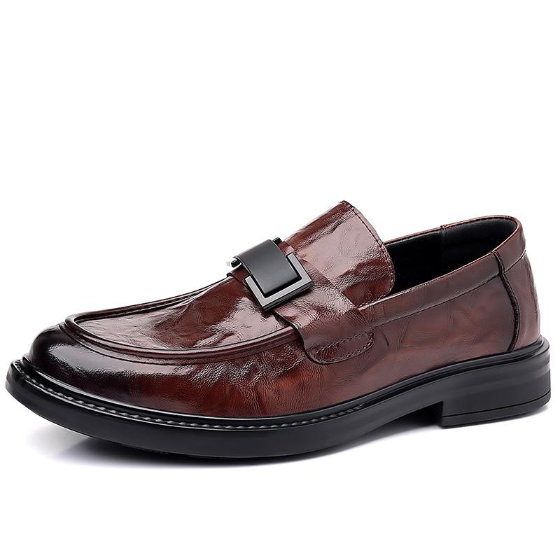 Fashion High End Brand Handmade Sole Men's Leather Casual Shoes Fashionable New Office Commuting Men's Driving Shoes Outdoor Brown