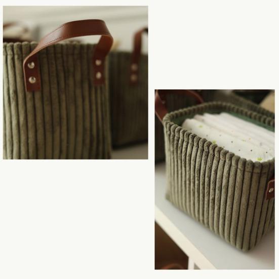 Corduroy Storage Basket Collapsible Storage Bin with Reinforced Handles Foldable Basket Organizer for Kids Toys Clothes Closet Laundry Room Bedroom