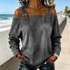 Women Shirt Adjustable Straps Off Shoulder Long Sleeve Pullover Tops Pure Color Denim Tops Travel Leisure Daily Wear