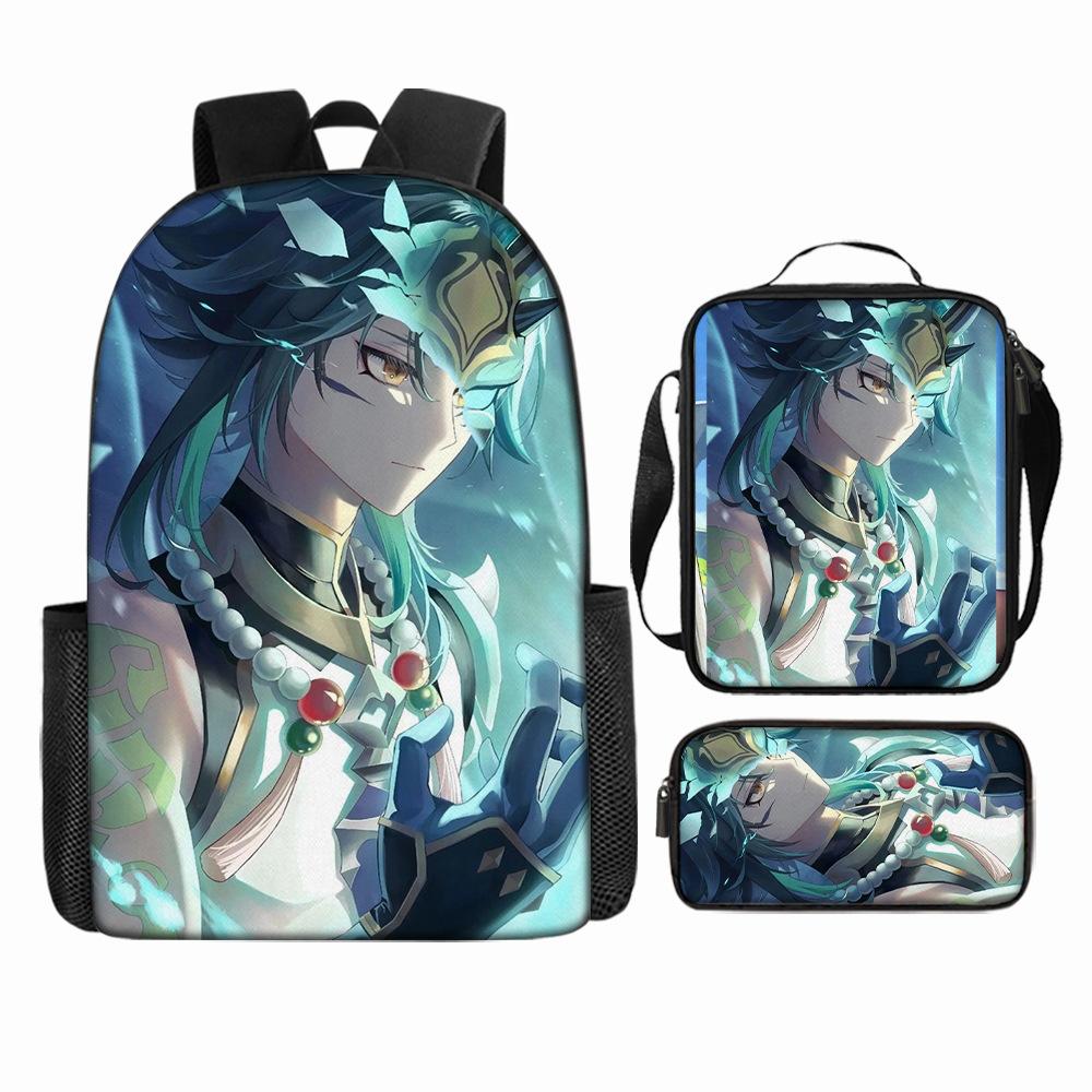 Luxury Popular Funny Novelty Genshin Impact 3D Printed 3pcs/Set Pupil School Bags Laptop Daypack Backpack Lunch Bag Pencil Case
