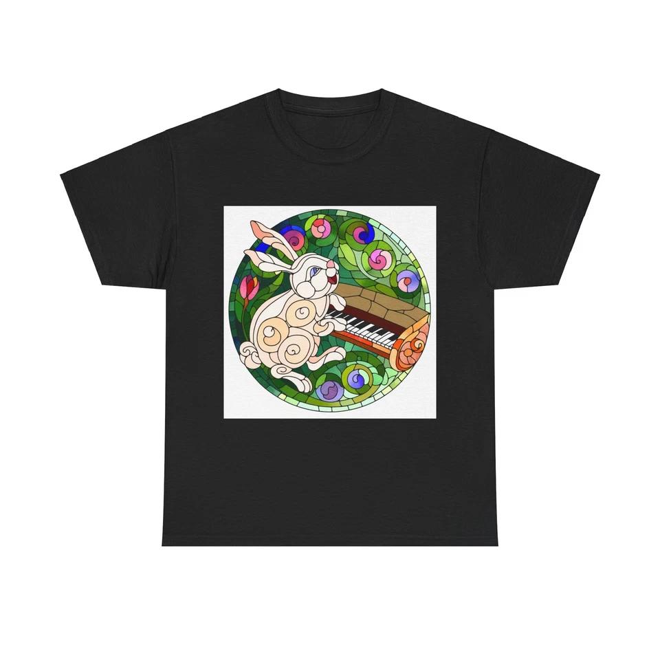 Unisex Adult T Shirt Rabbit Piano Art Nouveau Floral 4XL