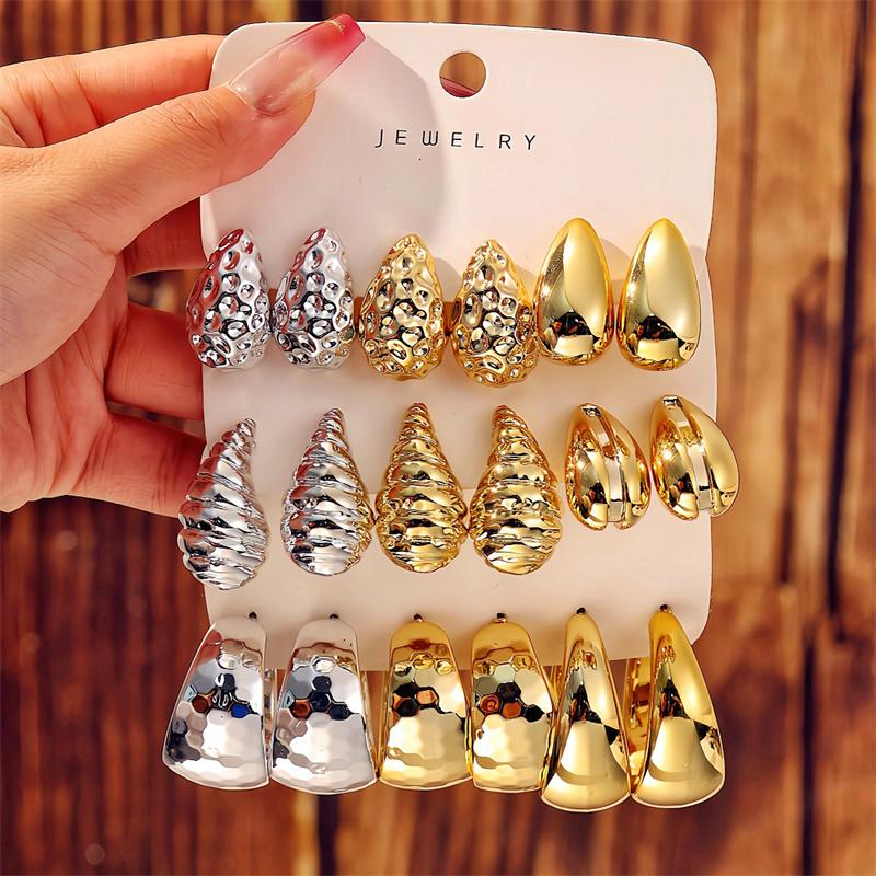 New Trendy Gold Color Twisted C Shape Tear Drop Earrings Set For Women Fashion Metal Geometric Circle Earrings Jewelry Gifts
