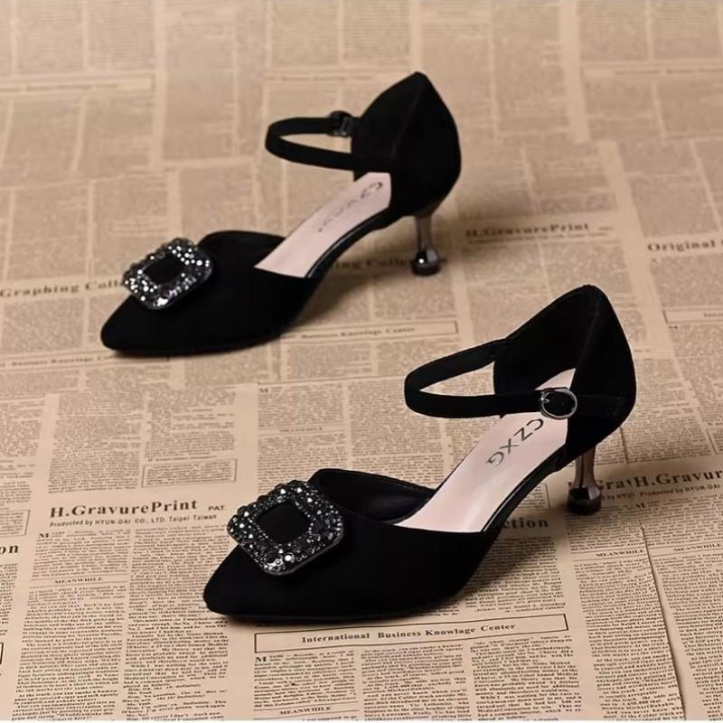 Square buckle with temperament with skirt fashionable versatile and comfortable summer new rhinestone high-heeled sandals women