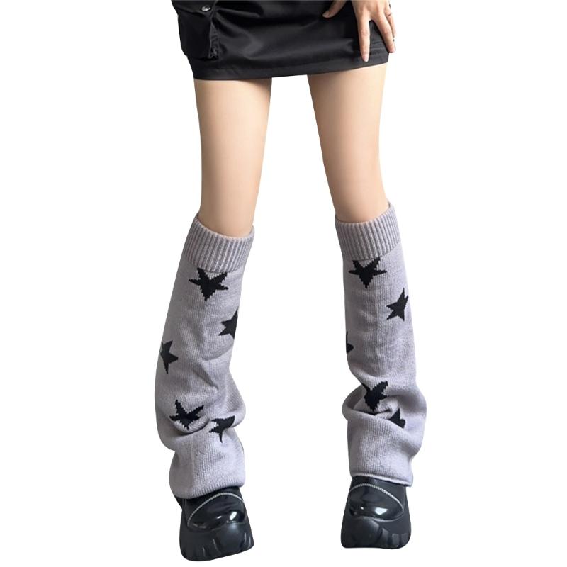Girls Lolitas Leg Warmers Y2K Star Knitted Flared Leg Sleeves Goth Baggy Cuff Ankle Heap Socks JK Uniform Foot Cover