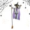 Flying Witch Halloween Decor on Broom with Luminous Eyes Hovering Witch Prop Decoration Flying Broom Witch Spooky Decor