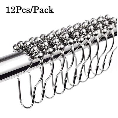 12 Stück/Packung Rostfreie Badezimmervorhang Rollerball Duschvorhangringe Haken 5 Rollkugel Vorhangzubehör