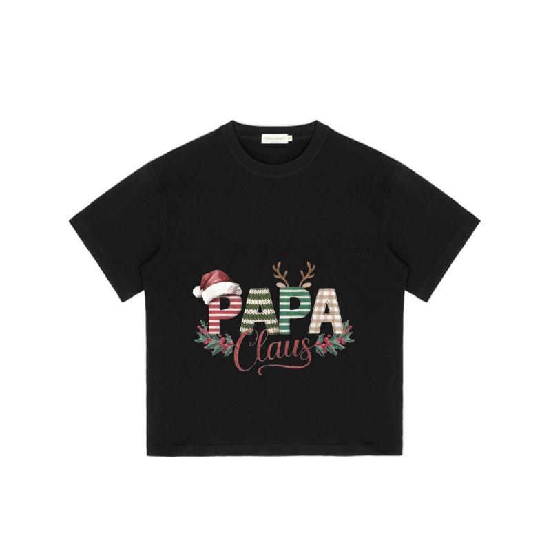 Christmas T Shirt Black Papa Claus with Santa Hat and Reindeer Antlers Print for Holiday Season