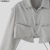 INCERUN Men Lapel Neck Long Sleeve Lace-up Cropped Short Shirts