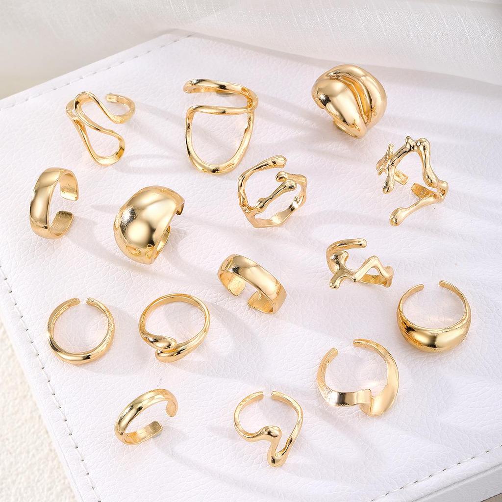 15-Piece Eco-Friendly Gold Lava Line Water Drop Ring Set