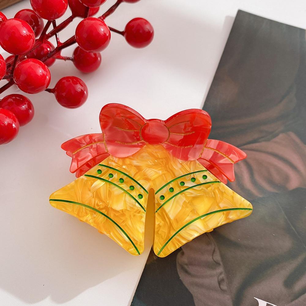 Bow Acetic Acid Hair Claw Bell Creative Shark Clip Fashion Christmas Shark Clip  School