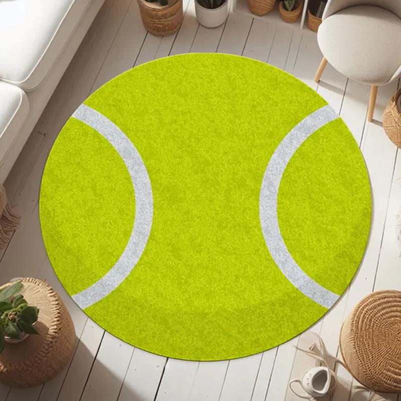 Ball Sports Theme Round Rug Volleyball Baseball Basketball Tennis Carpet Daily Home Floor Decor Non Slip Mat for Living Room